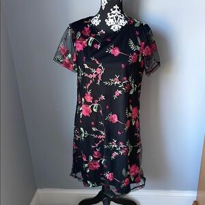 Floral Embroidered Black Dress